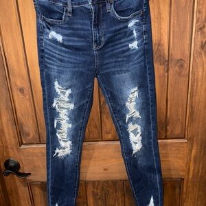 American Eagle Outfitters Blue Skinny Jeans with Distressed Details